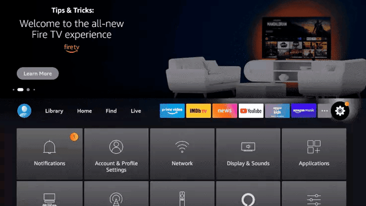 firestick Return to the home screen and open Settings
